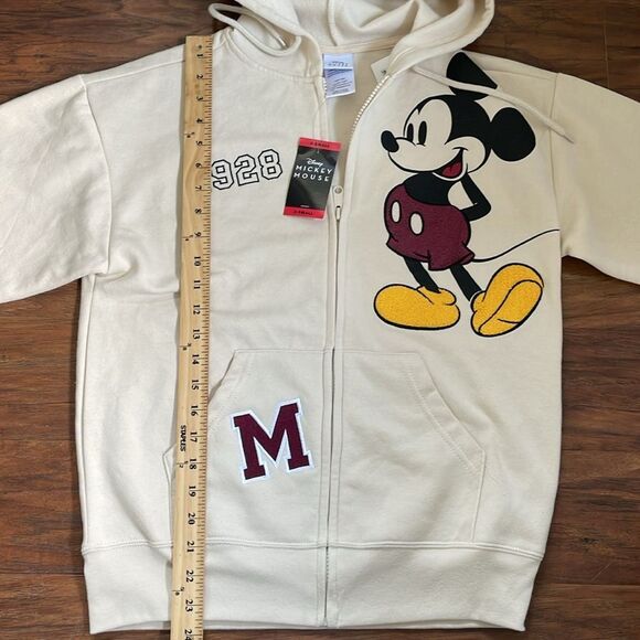 Disney Mickey Mouse Women’s Ivory Color Full Zip Hooded Sweatshirt Sz XS - Picture 7 of 10